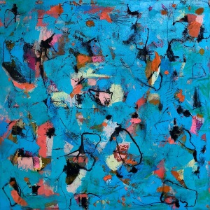 Barbara Shore Messing with the Blues 20” x 20”  Mixed Medía on Canvas. $1010.00